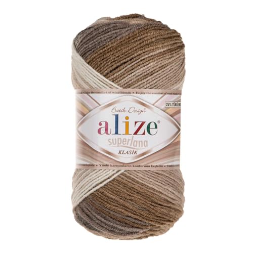 Strickgarn Alize Superlana Klasik Batik 25% Wolle 100g Farbwahl, Farbe:3160 grau beige von maDDma