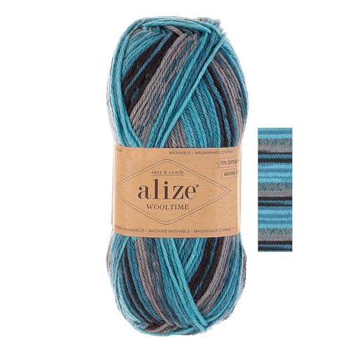 Strickgarn Alize Wooltime 100g 75% Wolle Oeko-Tex 100 Häkelgarn Farbwahl, Farbe:11017 Blaue Grotte von maDDma