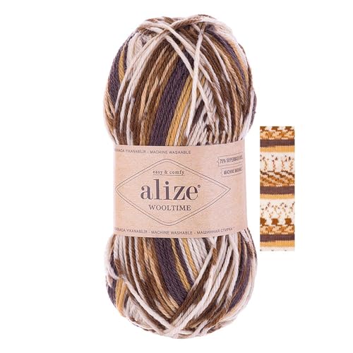 Strickgarn Alize Wooltime 100g 75% Wolle Oeko-Tex 100 Häkelgarn Farbwahl, Farbe:11023 Sahara von maDDma