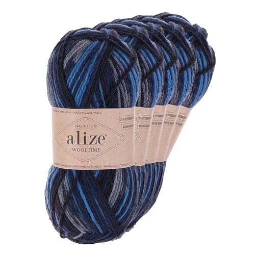 Strickgarn Alize Wooltime 5x100g 75% Wolle Oeko-Tex 100 Häkelgarn Farbwahl, Farbe:11011 Seemannsgarn von maDDma