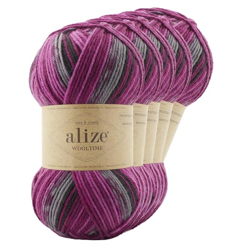 Strickgarn Alize Wooltime 5x100g 75% Wolle Oeko-Tex 100 Häkelgarn Farbwahl, Farbe:11018 Ladies Night von maDDma