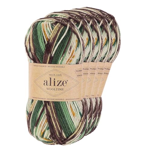 Strickgarn Alize Wooltime 5x100g 75% Wolle Oeko-Tex 100 Häkelgarn Farbwahl, Farbe:11021 Oase von maDDma