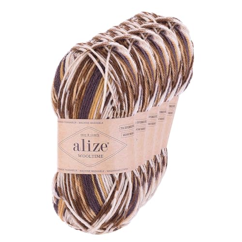 Strickgarn Alize Wooltime 5x100g 75% Wolle Oeko-Tex 100 Häkelgarn Farbwahl, Farbe:11023 Sahara von maDDma