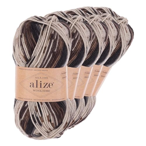 Strickgarn Alize Wooltime 5x100g 75% Wolle Oeko-Tex 100 Häkelgarn Farbwahl, Farbe:11024 Gentlemens Club von maDDma