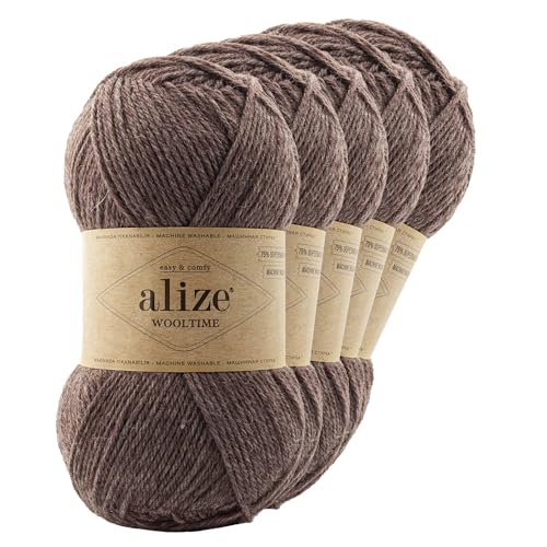 Strickgarn Alize Wooltime 5x100g 75% Wolle Oeko-Tex 100 Häkelgarn Farbwahl, Farbe:240 braun meliert von maDDma