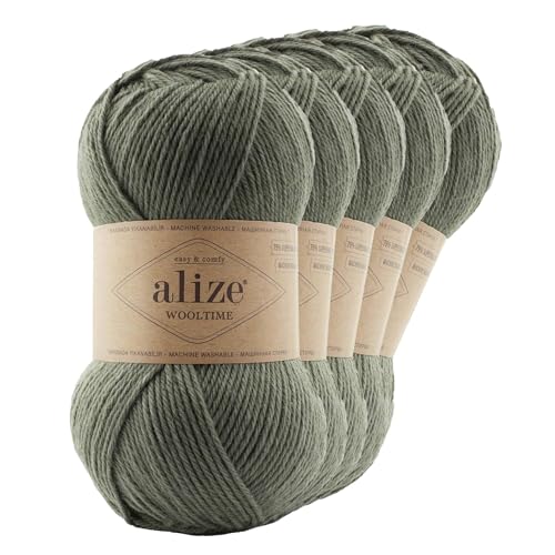 Strickgarn Alize Wooltime 5x100g 75% Wolle Oeko-Tex 100 Häkelgarn Farbwahl, Farbe:274 graugrün von maDDma