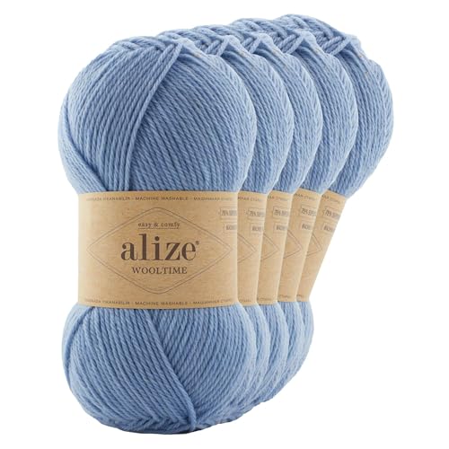 Strickgarn Alize Wooltime 5x100g 75% Wolle Oeko-Tex 100 Häkelgarn Farbwahl, Farbe:432 taubenblau von maDDma