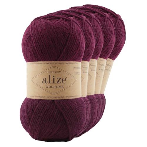 Strickgarn Alize Wooltime 5x100g 75% Wolle Oeko-Tex 100 Häkelgarn Farbwahl, Farbe:578 weinrot von maDDma