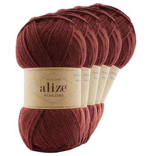 Strickgarn Alize Wooltime 5x100g 75% Wolle Oeko-Tex 100 Häkelgarn Farbwahl, Farbe:588 rotbraun von maDDma