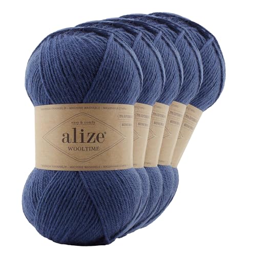 Strickgarn Alize Wooltime 5x100g 75% Wolle Oeko-Tex 100 Häkelgarn Farbwahl, Farbe:797 mitternachtsblau von maDDma