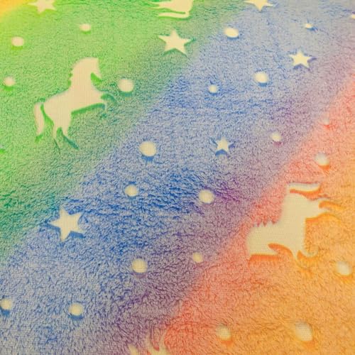 Wellness Fleece Einhorn Glow in the Dark Zuschnitt ab 1x1,65m Fleece-Stoff Plüschstoff, Motiv:Einhorn 2 von maDDma