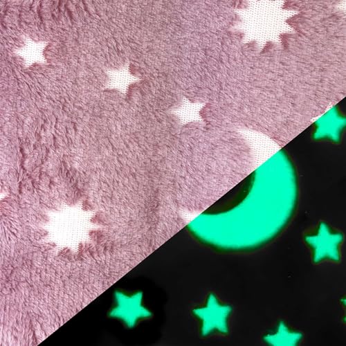 Wellness Fleece Sternenhimmel Glow in the Dark Zuschnitt ab 1x1,65m Fleece-Stoff Plüschstoff, Farbe:rosa von maDDma