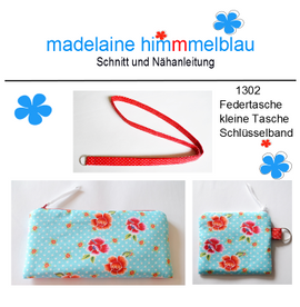 1302 Federtasche, kleine Tasche, Schlüsselband von madelaine himmmelblau