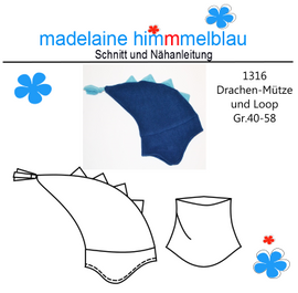 1316 Drachenmütze und Loop von madelaine himmmelblau