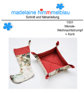 1501 Wende-Weihnachtsstrumpf + Korb von madelaine himmmelblau