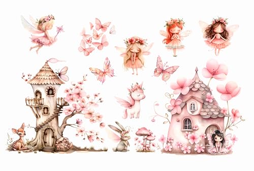 Wandtattoo Wandsticker Blume Fee Feen Blumen Schmetterling Elfen Rosa Wandtattoo Buntes Pflanze Selbstklebend Wandaufkleber Abnehmbar Wandkunst Aufkleber für Mädchen Kinder Kinderzimmer Schlafzimmer von madras24