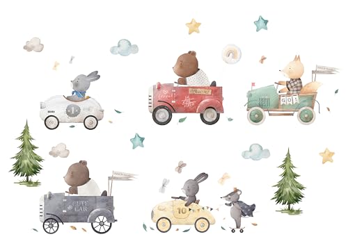 Wandtattoo Wandsticker Waldtiere Kinderzimmer Wandbild Baby Wandaufkleber Wanddeko für Babyzimmer Bär Hase Fuchs Tiere Wandsticker Kinder Wanddeko Babyzimmer Fuchs Hirsch Auto Fahrzeuge von madras24