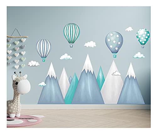 wandtattoo kinderzimmer berge Nordic Bergen Aufkleber Wandaufkleber Kind Baby Kindergarten Zimmer Gebirge luftballons Ballons Ballon Wolken Wolke Landschaft Wanddeko Baby Kinder Sticker 247cm x 166cm von madras24