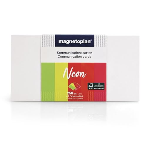 magnetoplan Kommunikationskarten Set "Neon", 20 x 10 cm, blanko Karteikarten in 5 leuchtenden Farben, 120 g/m², 250 Stück aus FSC-Papier, kunststofffrei verpackt von magnetoplan