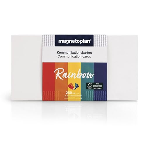 magnetoplan Kommunikationskarten Set "Rainbow", 20 x 10 cm, blanko Karteikarten in 5 Regenbogenfarben, 120 g/m², 250 Stück aus FSC-Papier, kunststofffrei verpackt von magnetoplan