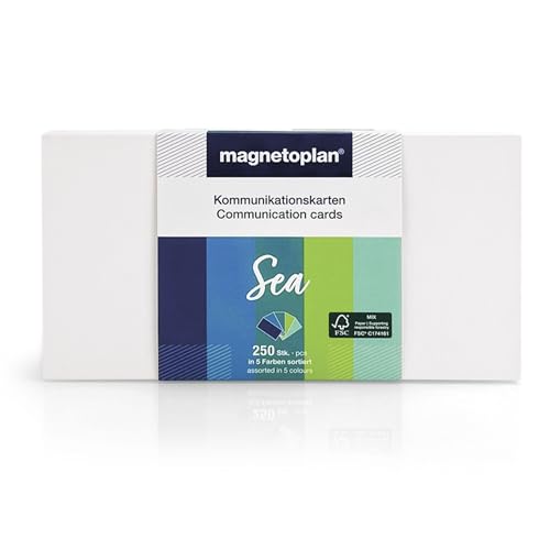 magnetoplan Kommunikationskarten Set "Sea", 20 x 10 cm, blanko Karteikarten in 5 aquatischen Farben, 120 g/m², 250 Stück aus FSC-Papier, kunststofffrei verpackt von magnetoplan