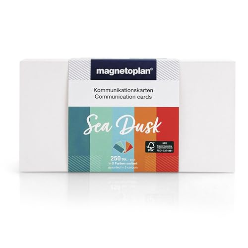 magnetoplan Kommunikationskarten Set "Sea Dusk", 20 x 10 cm, blanko Karteikarten in 5 Pastellfarben, 120 g/m², 250 Stück aus FSC-Papier, kunststofffrei verpackt von magnetoplan