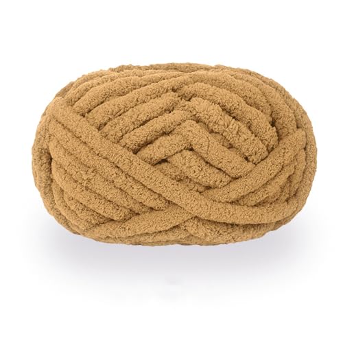 maikeduo Dicke Wolle, Diameter 2cm Chunky Wool, Grob Gestrickte Kuscheldecke, Roving Garn Zum Handstricken Häkeln, Grobstrick Weiches Wollgarn Haustier Bett Sofa (Hellbraun) von maikeduo