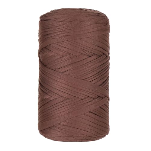 1 Pcs T-Shirt Garn Elastische Stoff Häkeln Tuch Garn Für DIY Stricken, 400g/120m,Strickgarn Für Hand DIY Häkelgarn Für Taschen, Körbe, Decken, Heimdekoration (Braun) von maileiduo