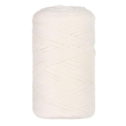 1 Pcs T-Shirt Garn Elastische Stoff Häkeln Tuch Garn Für DIY Stricken, 400g/120m,Strickgarn Für Hand DIY Häkelgarn Für Taschen, Körbe, Decken, Heimdekoration (Weiß) von maileiduo