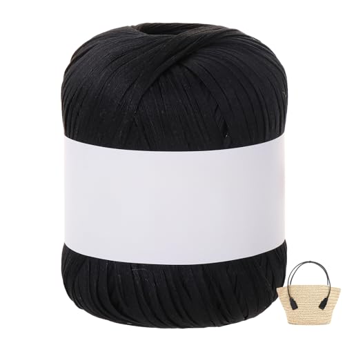 Raffiabast Papierband Länge 102 M, Papier Bänder Breite 4 mm, Bast Raffia Papier Packschnur Gewicht 50 G Für Geschenkverpackung, Weben, Dekoration Und Gärtnern (Schwarz) von maileiduo