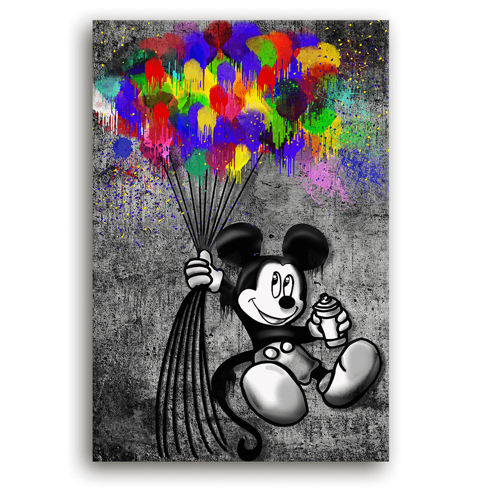 Leinwandbild - MICKEY MEETS BANKSY - GRAFFITY BALLONS - LIMITED EDITION von malango