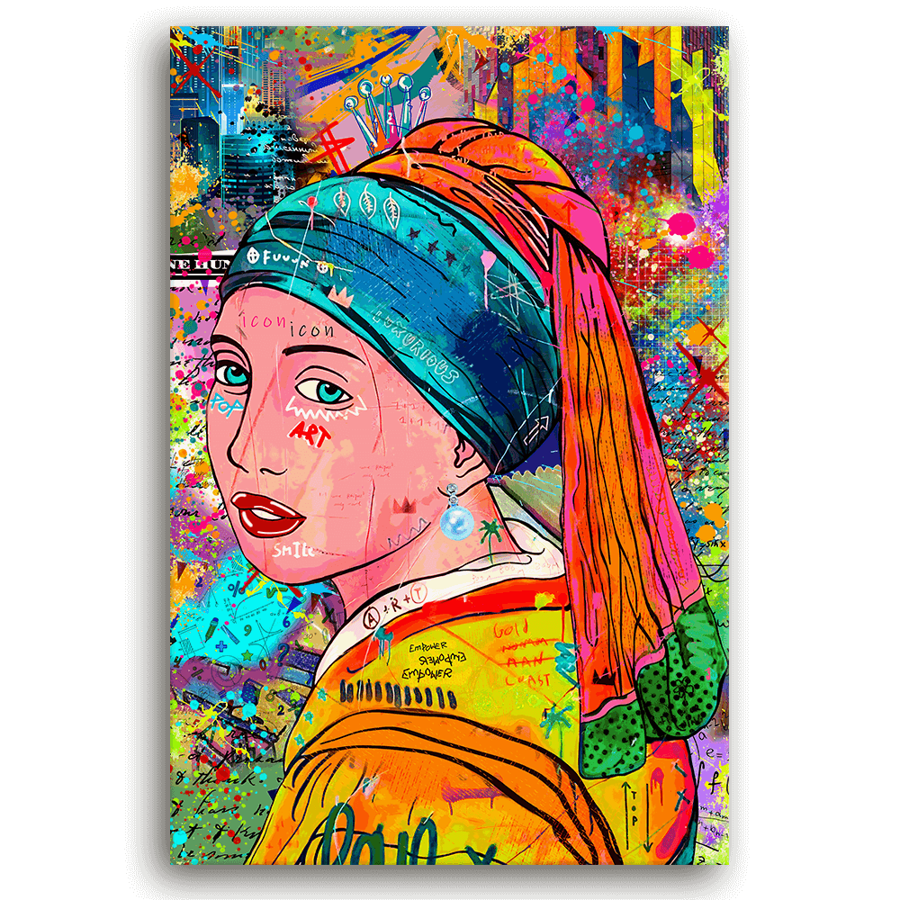 Leinwandbild - VERMEER POP ART - DAS MÄDCHEN MIT DEM PERLENOHRRING - LIMITED EDITION von malango