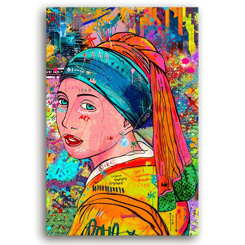 Leinwandbild - VERMEER POP ART - DAS MÄDCHEN MIT DEM PERLENOHRRING - LIMITED EDITION von malango