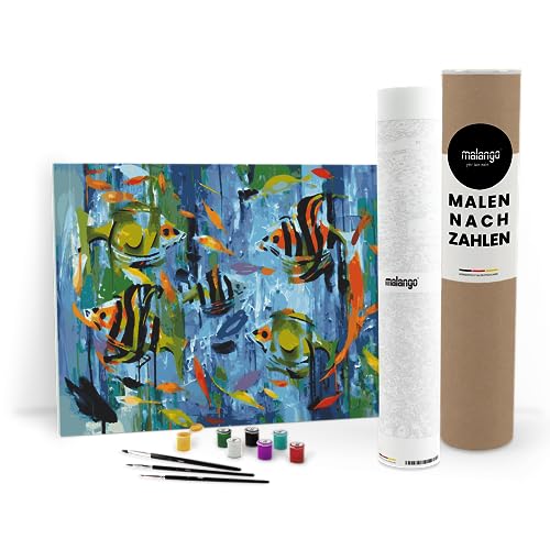 malango Malen nach Zahlen Erwachsene - Fische im Aquarium 60 x 40 cm Verschiedene Größen Premium-Malset mit Rahmen, Hergestellt in unserer Produktion in Deutschland, Kreative von malango