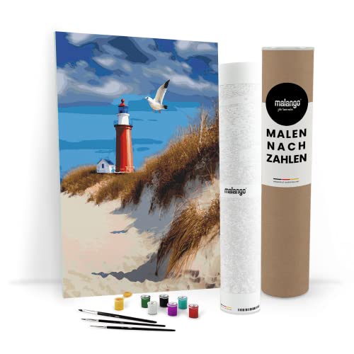 malango Malen nach Zahlen Erwachsene - Leuchtturm schöne Aussicht 90 x 60 cm groß XL Premium-Malset ohne Rahmen, Hergestellt in unserer Produktion in Deutschland, Kreative von malango