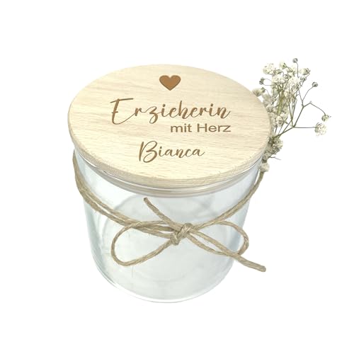 Abschiedsgeschenk Erzieherin mit Herz | Lehrerin mit Herz Geschenk | personalisierte Geschenke Erzieherin | Vorratsglas (Erzieherin/Lehrerin mit Herz + Name, Höhe 10,6cm) von mamir home