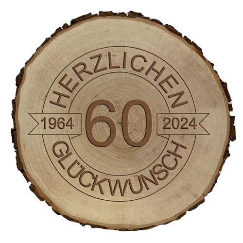 Geschenk zum Geburtstag | Jubiläum | Geburtstag Mann Frau Jahrestag | Holzscheibe 60 Jahre | Echtes Holz | Glückwünsche | Hochzeitstag (60 Jahre) von mamir home