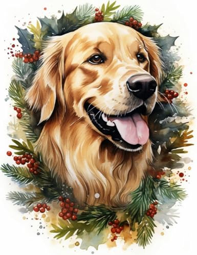 mantianhome Easy Handmade für Erwachsene 11CT Bastelset DIY Kreuzstichmuster Drucken Golden Retriever und Blumentiere Nadelspitzenzählset Stickset Kunsthandwerk für Heimdekoration 40x50CM von mantianhome