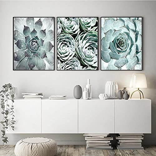 Botanische Leinwand Poster Kaktus Ölgemälde an der Wand Kunst Sukkulenten Poster und Drucke Blumenbilder für Wohnzimmer Dekor Ungerahmt-30x40cmx3 von marca generica