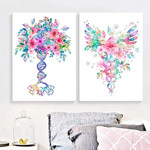 marca generica Bunte Blumen Wandkunst Leinwand Malerei Nordic Poster Und Drucke Anatomie Medizin Wandbilder Für Wohnzimmer Dekor Ungerahmt-30X40cmx2 von marca generica