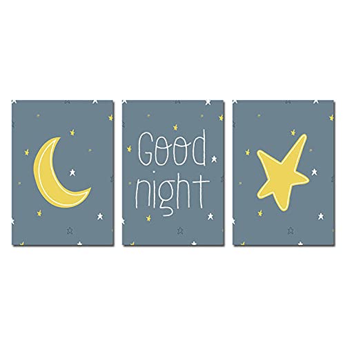 marca generica Kinder Poster Kindergarten Mond Sterne Gute Nacht Wandkunst Leinwanddruck Malerei Nordic Für Kinderzimmer Bild Baby Decor Ungerahmt-30x40cmx3 von marca generica