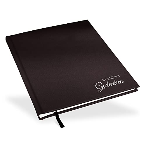 Marthiesens® Edles Kondolenzbuch in mocca braun | Prägung weiß "In stillem Gedenken" | wattiertes Hardcover | Format 21 x 25 cm | 100 Seiten (50 Blatt) hochwertiges Papier von marthiesens