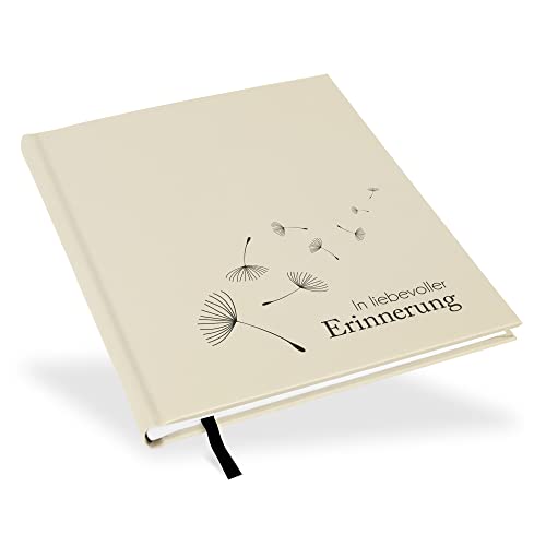 Marthiesens® Kondolenzbuch in chamgagne creme | Prägung schwarz "In liebevoller Erinnerung" mit Pusteblumen | wattiertes Hardcover | Format 21 x 25 cm | 100 Seiten (50 Blatt) hochwertiges Papier von marthiesens