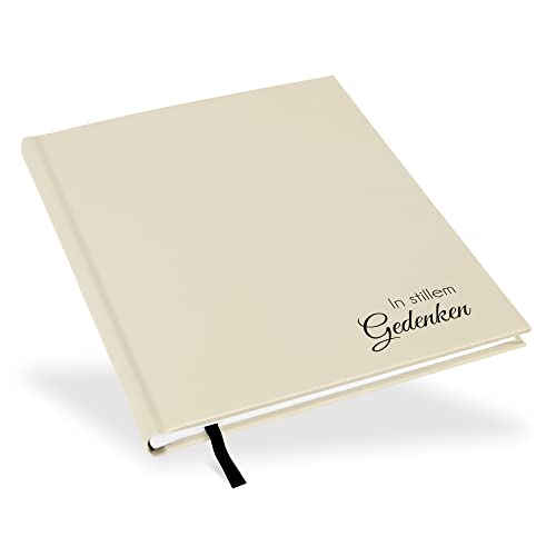 Marthiesens® Kondolenzbuch in champagne creme | Prägung schwarz "In stillem Gedenken" | wattiertes Hardcover | Format 21 x 25 cm | 100 Seiten (50 Blatt) hochwertiges Papier von marthiesens