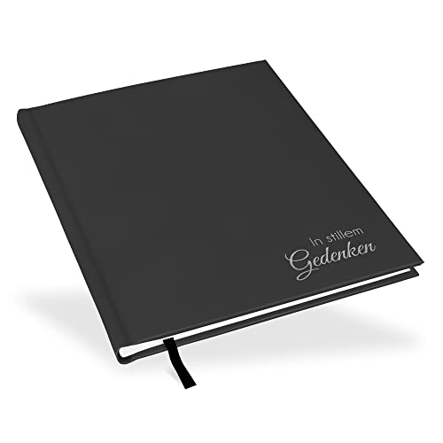 Marthiesens® Kondolenzbuch in schwarz anthrazit | Prägung silber "In stillem Gedenken" | wattiertes Hardcover | Format 21 x 25 cm | 100 Seiten (50 Blatt) hochwertiges Papier von marthiesens