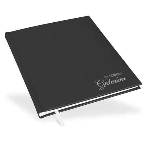 Marthiesens® Kondolenzbuch in schwarz anthrazit | Prägung silber "In stillem Gedenken" | wattiertes Hardcover | Format 21 x 25 cm | 100 Seiten (50 Blatt) hochwertiges Papier von marthiesens