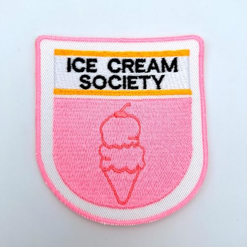 Ice Cream Society Patch Aufnäher – Abzeichen zum Aufnähen oder Aufbügeln – trendiges Modeaccessoire – einzigartiges dekoratives Logo für Jacken, Jeans und Taschen – Vintage – Bekleidung von martytradingOfficial