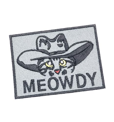 Meowdy Cobwoy Cat Funny Cute Patch Aufnäher – Abzeichen zum Aufnähen oder Aufbügeln – trendiges Modeaccessoire – einzigartiges dekoratives Logo für Jacken, Jeans und Taschen – Vintage – Bekleidung von martytradingOfficial