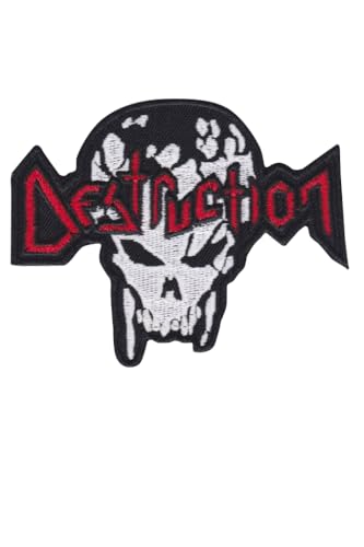 Skull Thrash Metal Patch Aufnäher – Abzeichen zum Aufnähen oder Aufbügeln – trendiges Modeaccessoire – einzigartiges dekoratives Logo für Jacken, Jeans und Taschen – Vintage – Bekleidung von martytradingOfficial