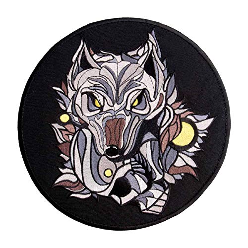 Bestickter Aufnäher zum Aufbügeln, Motiv: Wolf mit Totenkopf, 23,1 x 23,1 cm von martytradingofficial